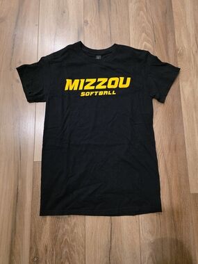 Gildan Black T-Shirt with Yellow MIZZOU SOFTBALL Graphic